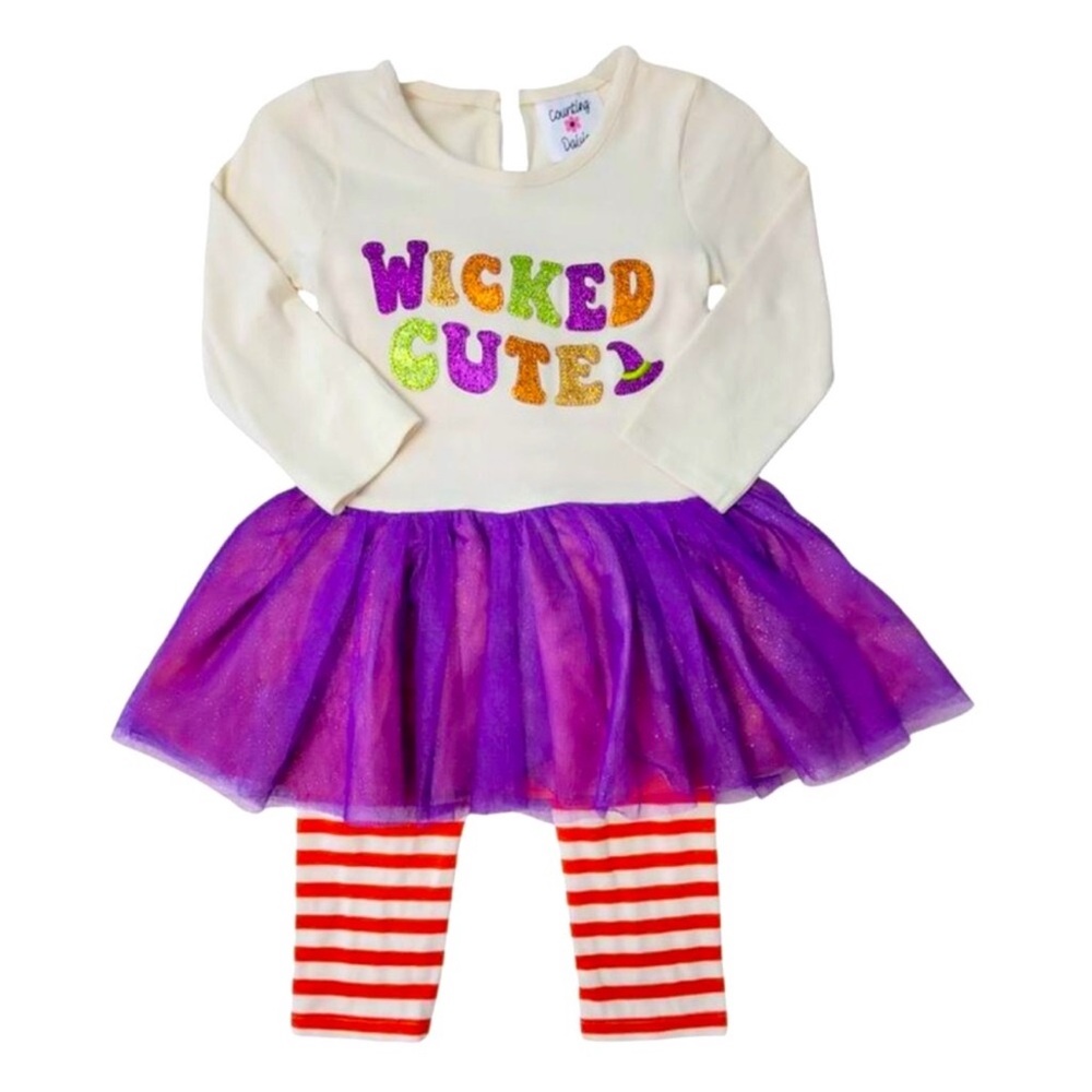2-Piece Halloween Purple & Orange Tutu Pants Set - Wicked Cute, size 2T